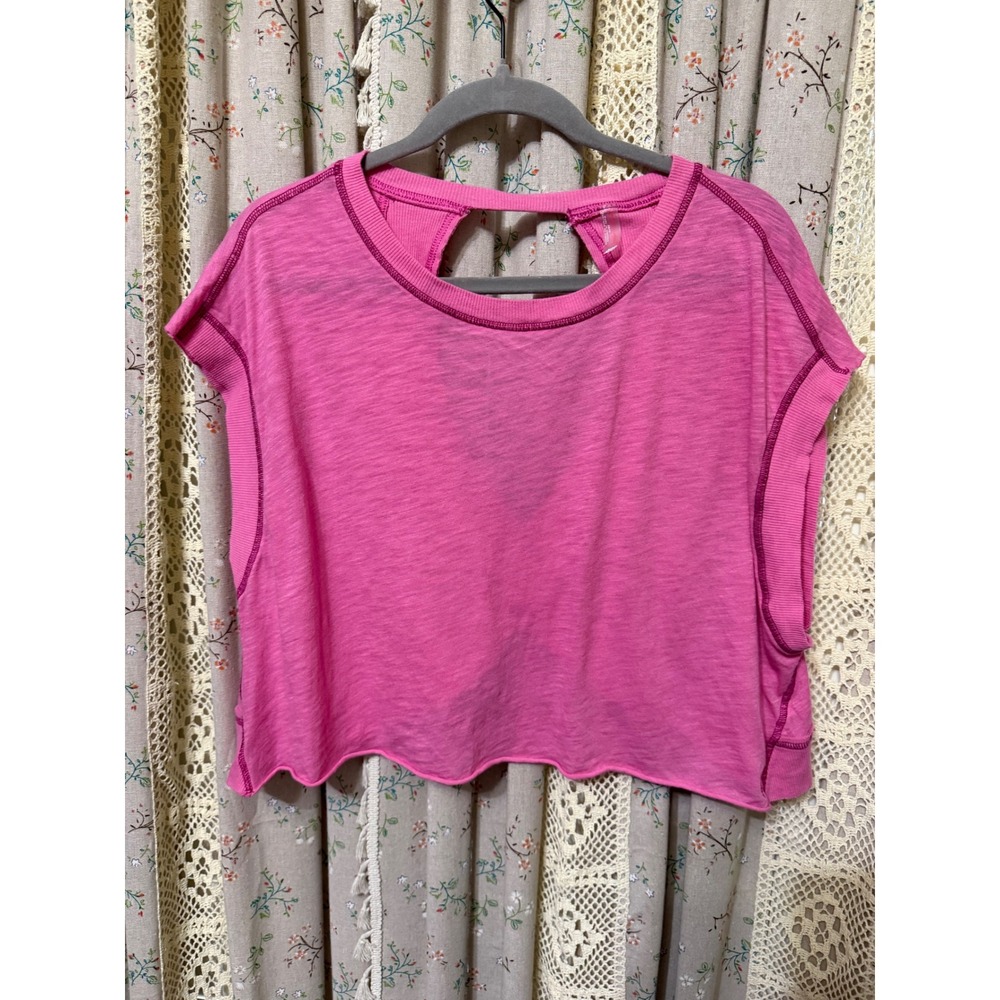 Free People Movement Pink Open Back Cutout Cropped Tee Top XS